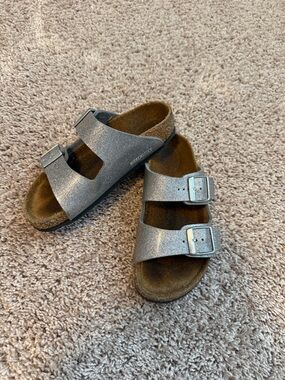Birkenstock Kids Two-Strap Glitter Sandals in Silver